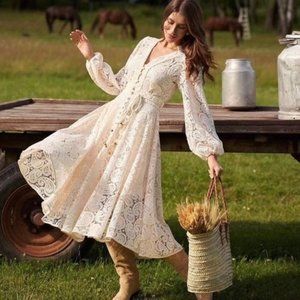 Zimmermann White / Ivory lace Midi Dress